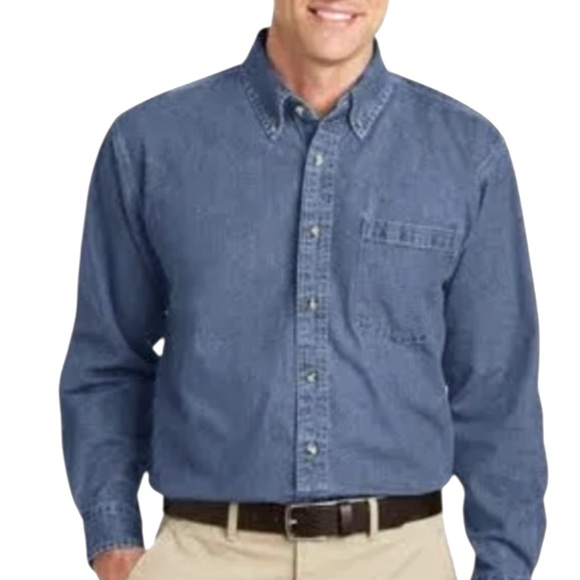 Prentiss Men's Large Blue Denim Button-Up Shirt Long Sleeve Casual Button Down - Picture 1 of 8